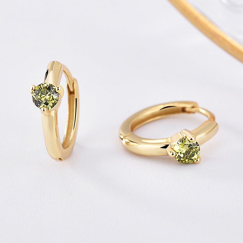 Personalized Birthstone Huggie Earrings - Dainty 925 Sterling Silver & Gold Plated Hoops