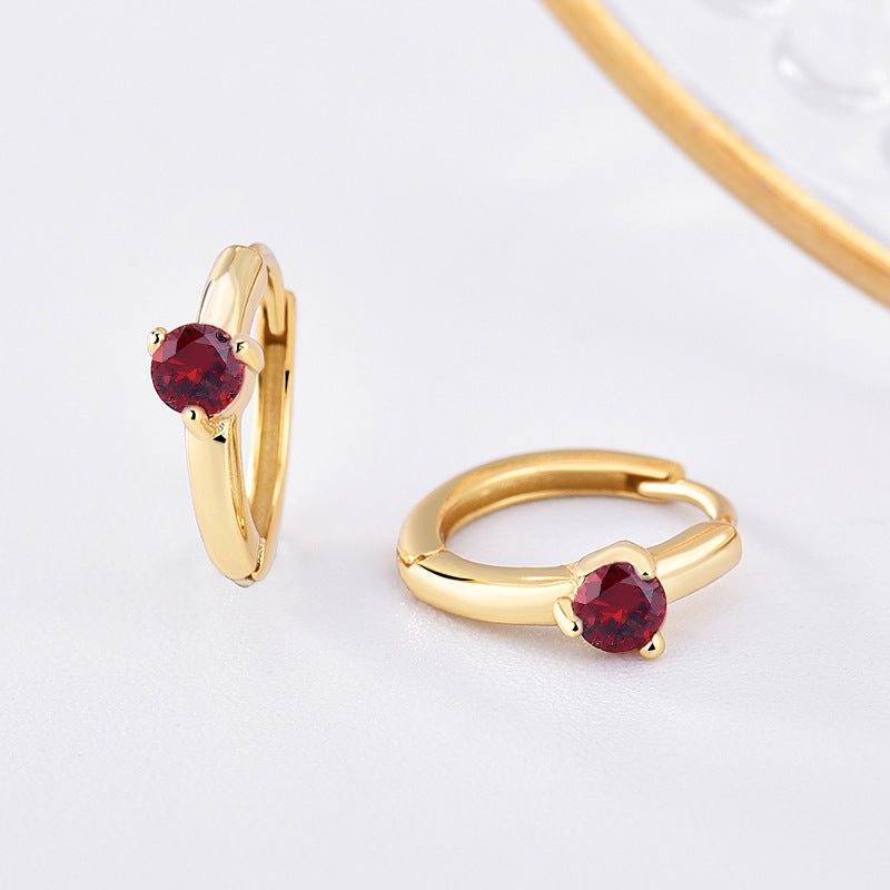 Personalized Birthstone Huggie Earrings - Dainty 925 Sterling Silver & Gold Plated Hoops