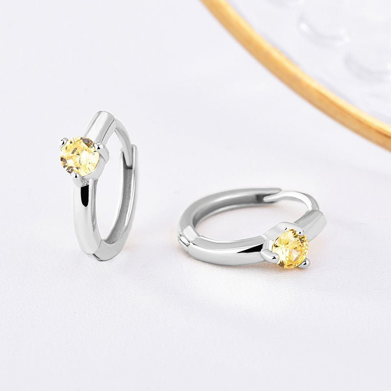 Personalized Birthstone Huggie Earrings - Dainty 925 Sterling Silver & Gold Plated Hoops