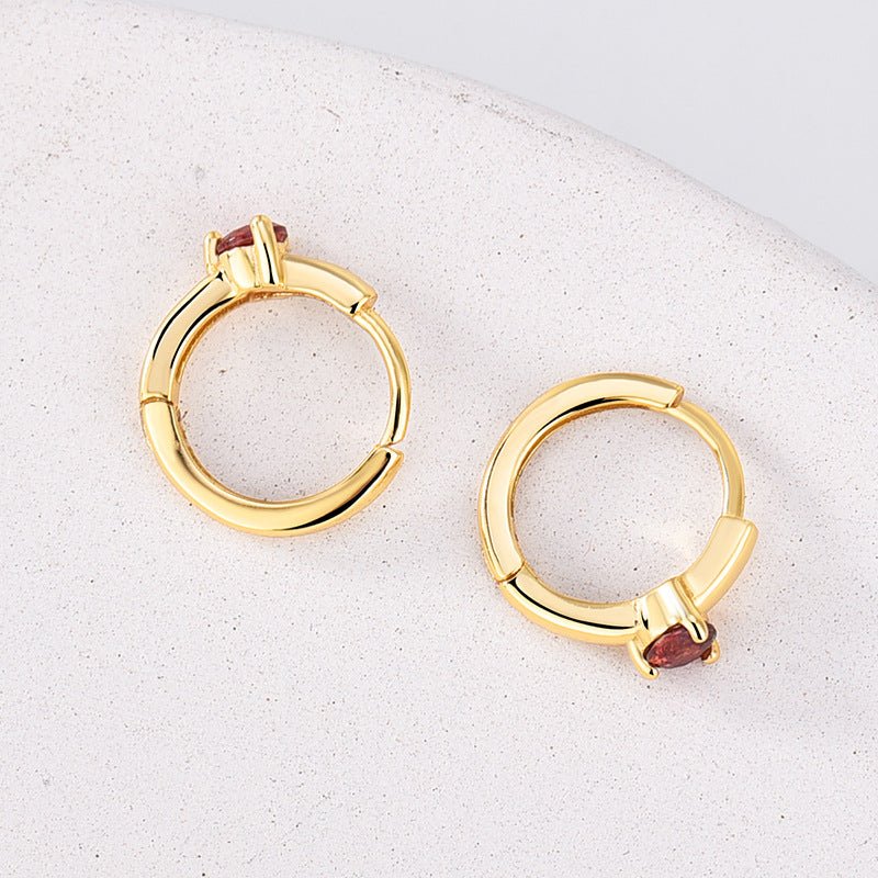Personalized Birthstone Huggie Earrings - Dainty 925 Sterling Silver & Gold Plated Hoops