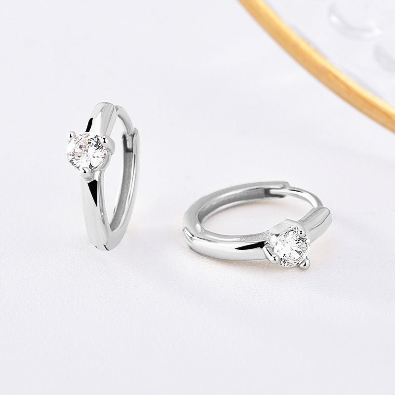 Personalized Birthstone Huggie Earrings - Dainty 925 Sterling Silver & Gold Plated Hoops