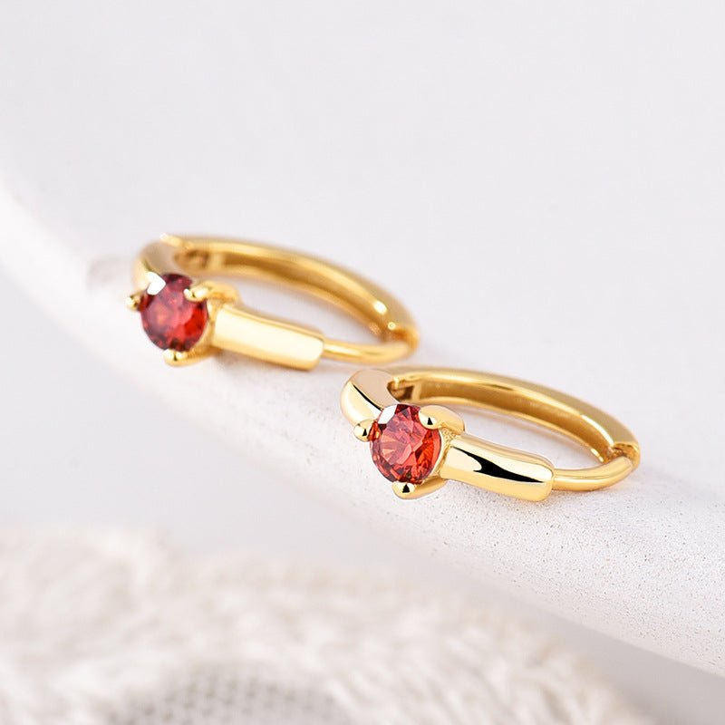 Personalized Birthstone Huggie Earrings - Dainty 925 Sterling Silver & Gold Plated Hoops