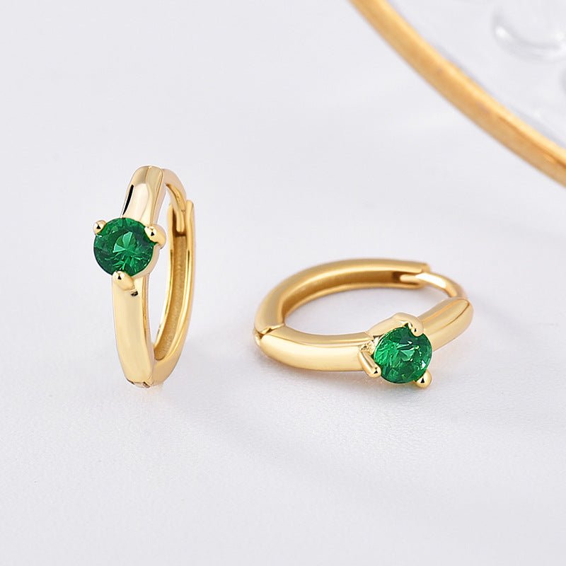 Personalized Birthstone Huggie Earrings - Dainty 925 Sterling Silver & Gold Plated Hoops