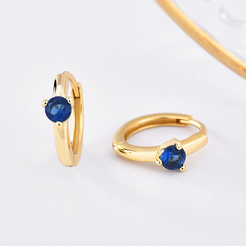 Personalized Birthstone Huggie Earrings - Dainty 925 Sterling Silver & Gold Plated Hoops