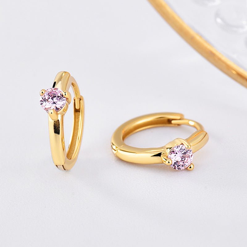 Personalized Birthstone Huggie Earrings - Dainty 925 Sterling Silver & Gold Plated Hoops