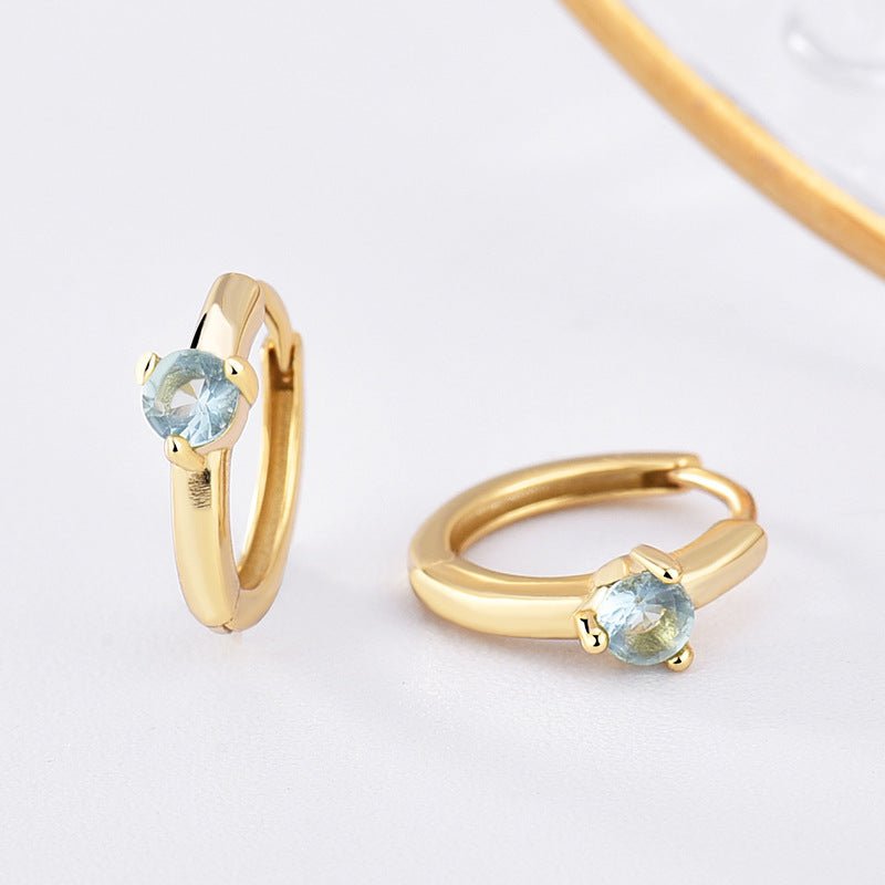 Personalized Birthstone Huggie Earrings - Dainty 925 Sterling Silver & Gold Plated Hoops