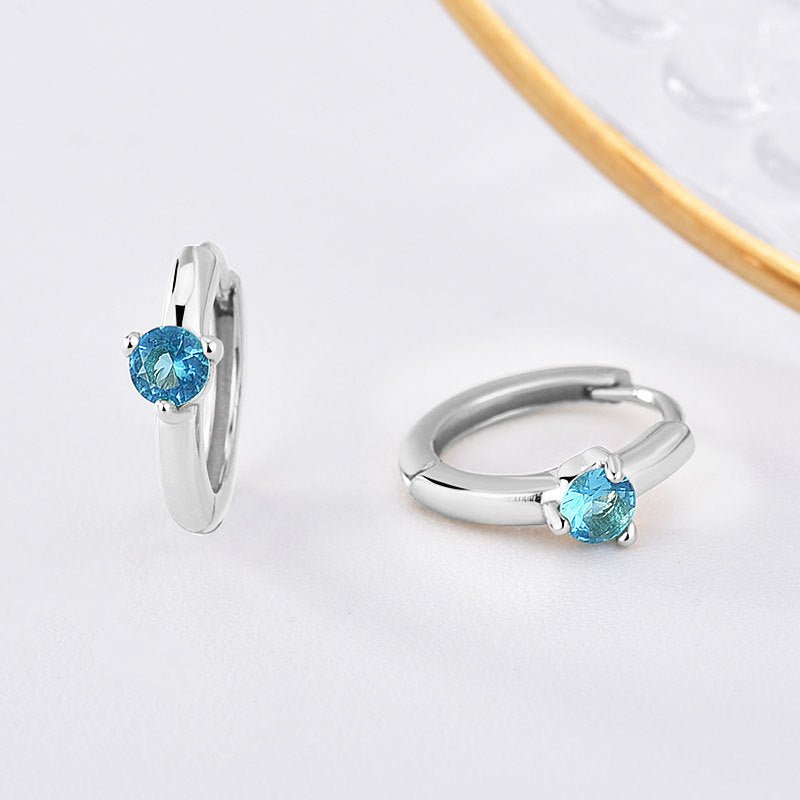 Personalized Birthstone Huggie Earrings - Dainty 925 Sterling Silver & Gold Plated Hoops