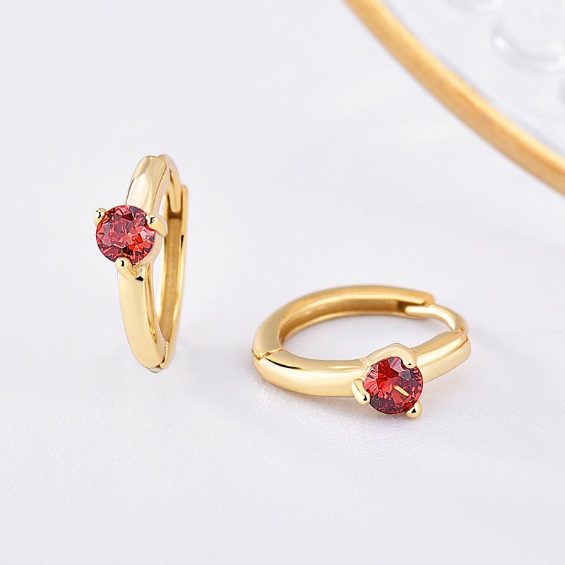 Personalized Birthstone Huggie Earrings - Dainty 925 Sterling Silver & Gold Plated Hoops