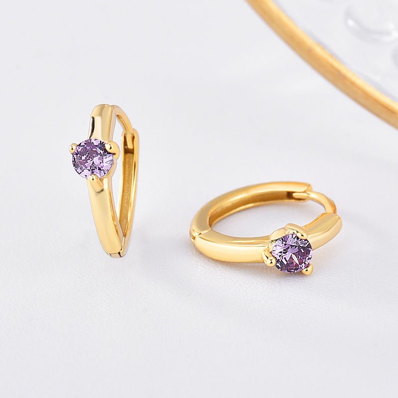 Personalized Birthstone Huggie Earrings - Dainty 925 Sterling Silver & Gold Plated Hoops