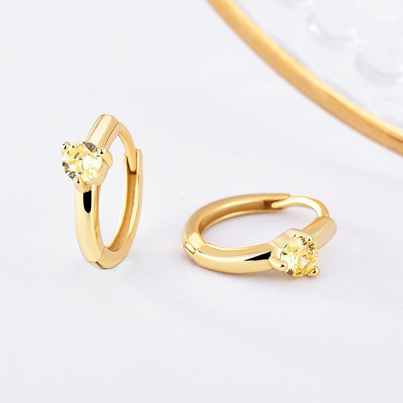 Personalized Birthstone Huggie Earrings - Dainty 925 Sterling Silver & Gold Plated Hoops