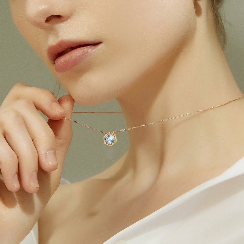 Personalized Birthstone Necklace: Hexagon Pendant with 925 Silver Chain | Monthly Gemstones