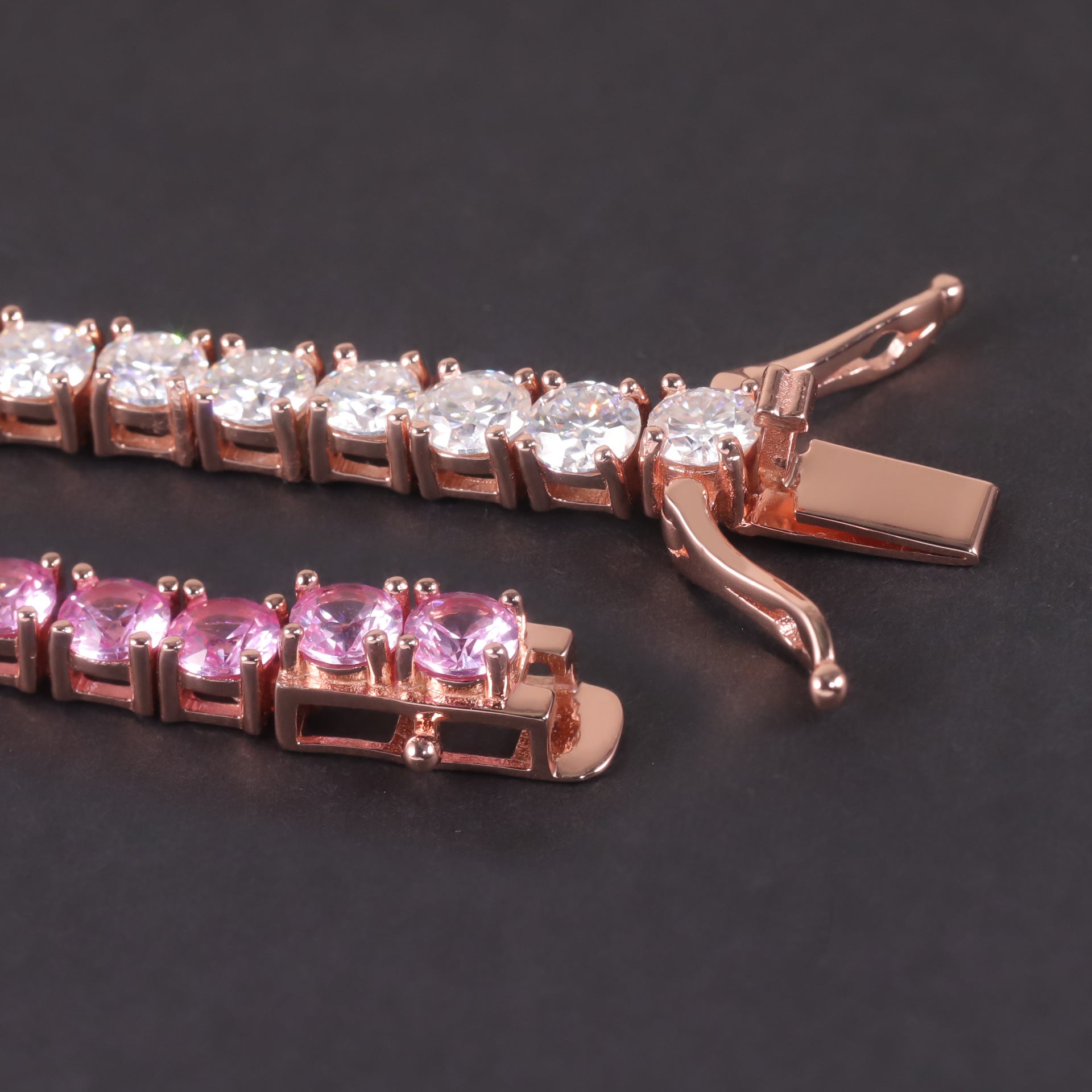 Pink Moissanite Bracelet Tennis Chain 925 Sterling Silver with Cultured Sapphire Pink