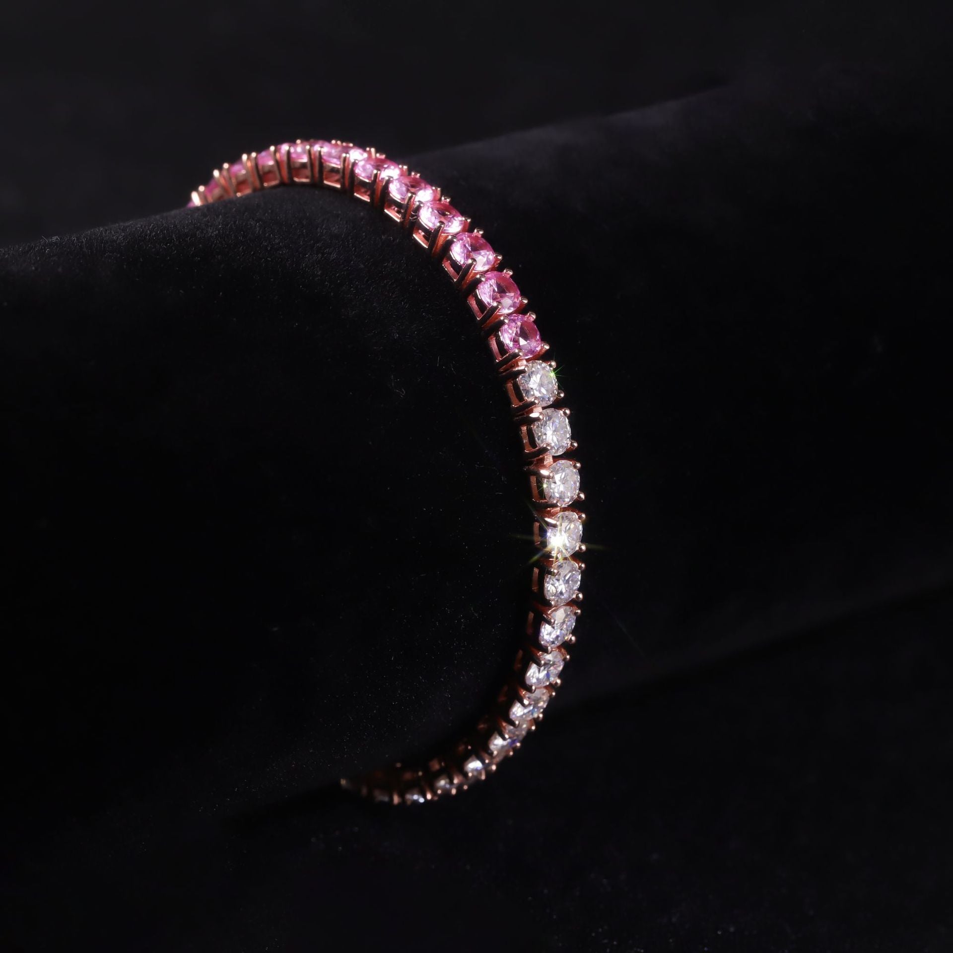 Pink Moissanite Bracelet Tennis Chain 925 Sterling Silver with Cultured Sapphire Pink