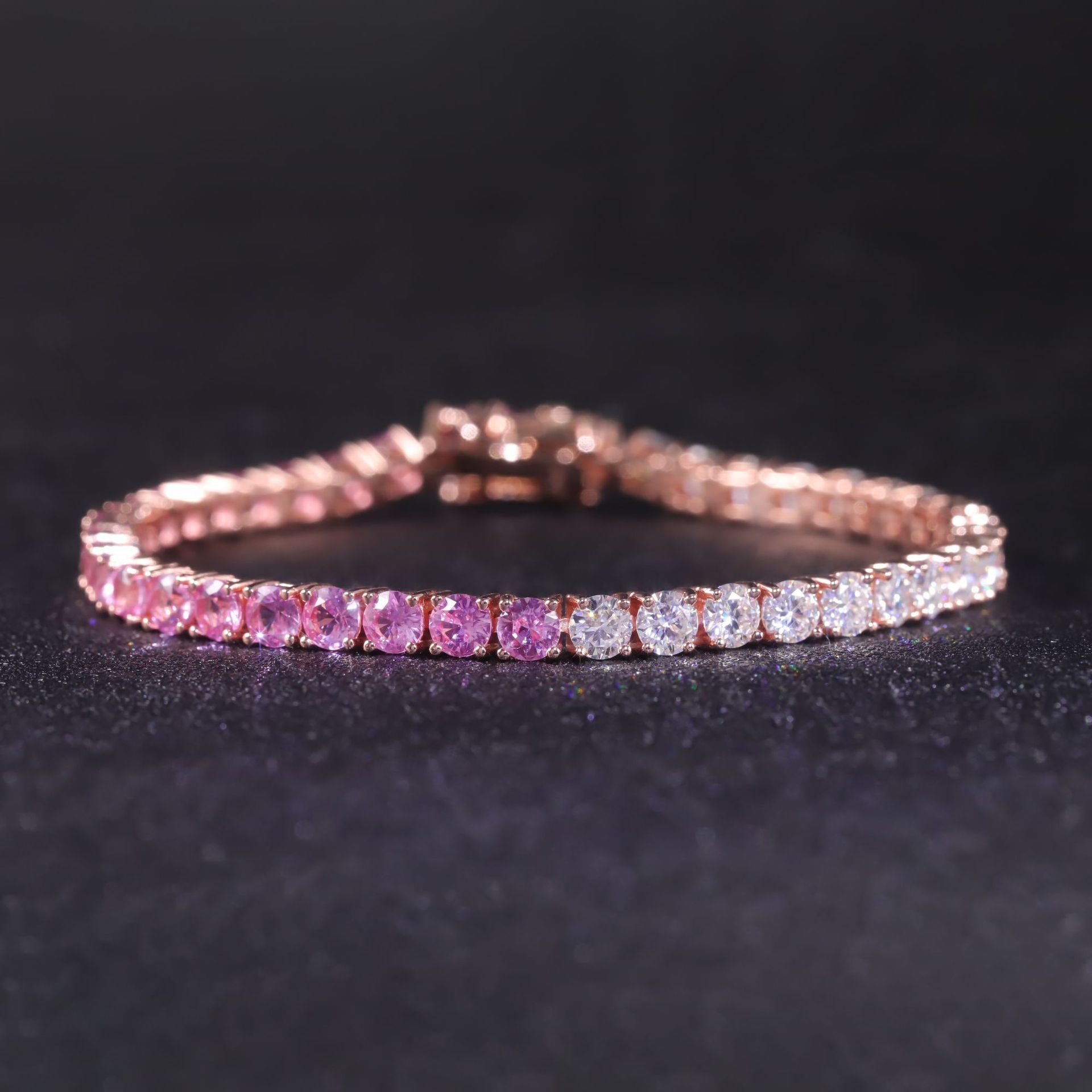 Pink Moissanite Bracelet Tennis Chain 925 Sterling Silver with Cultured Sapphire Pink