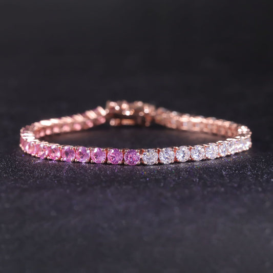Pink Moissanite Bracelet Tennis Chain 925 Sterling Silver with Cultured Sapphire Pink