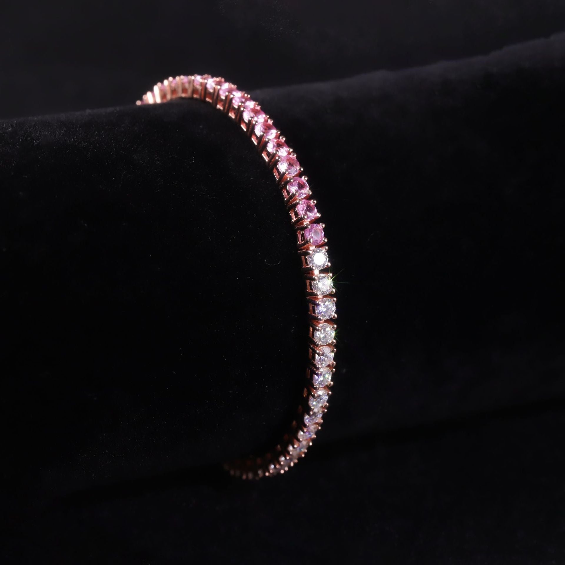 Pink Moissanite Bracelet Tennis Chain 925 Sterling Silver with Cultured Sapphire Pink