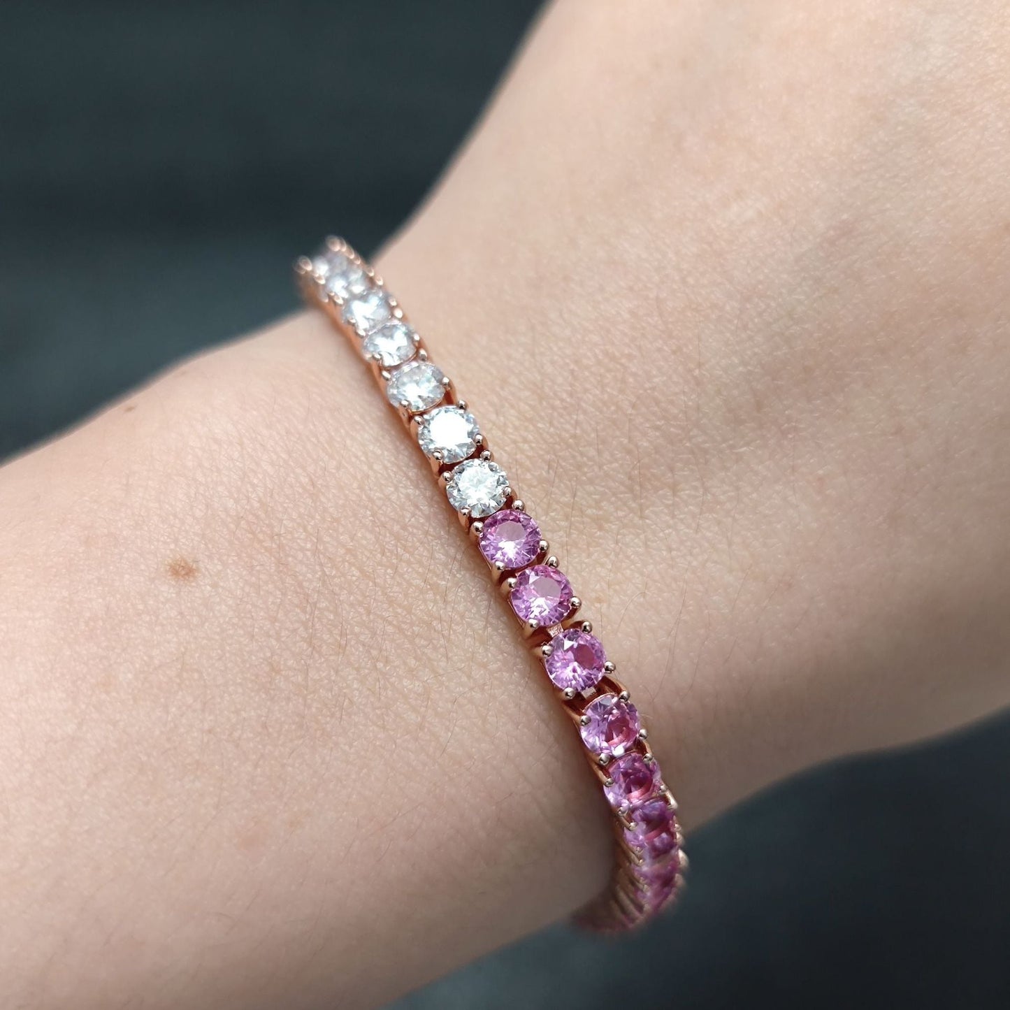 Pink Moissanite Bracelet Tennis Chain 925 Sterling Silver with Cultured Sapphire Pink