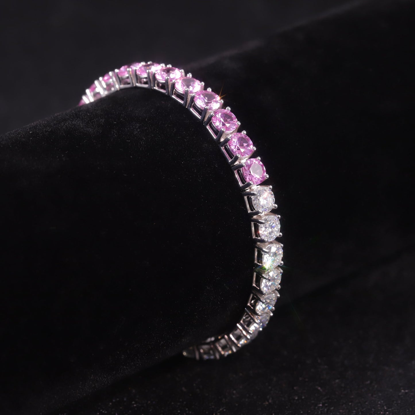 Pink Moissanite Bracelet Tennis Chain 925 Sterling Silver with Cultured Sapphire Pink