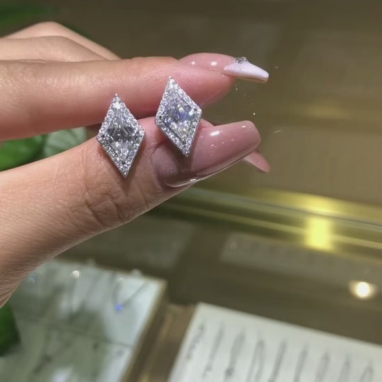 Geometric Diamond-Cut Moissanite Stud Earrings
