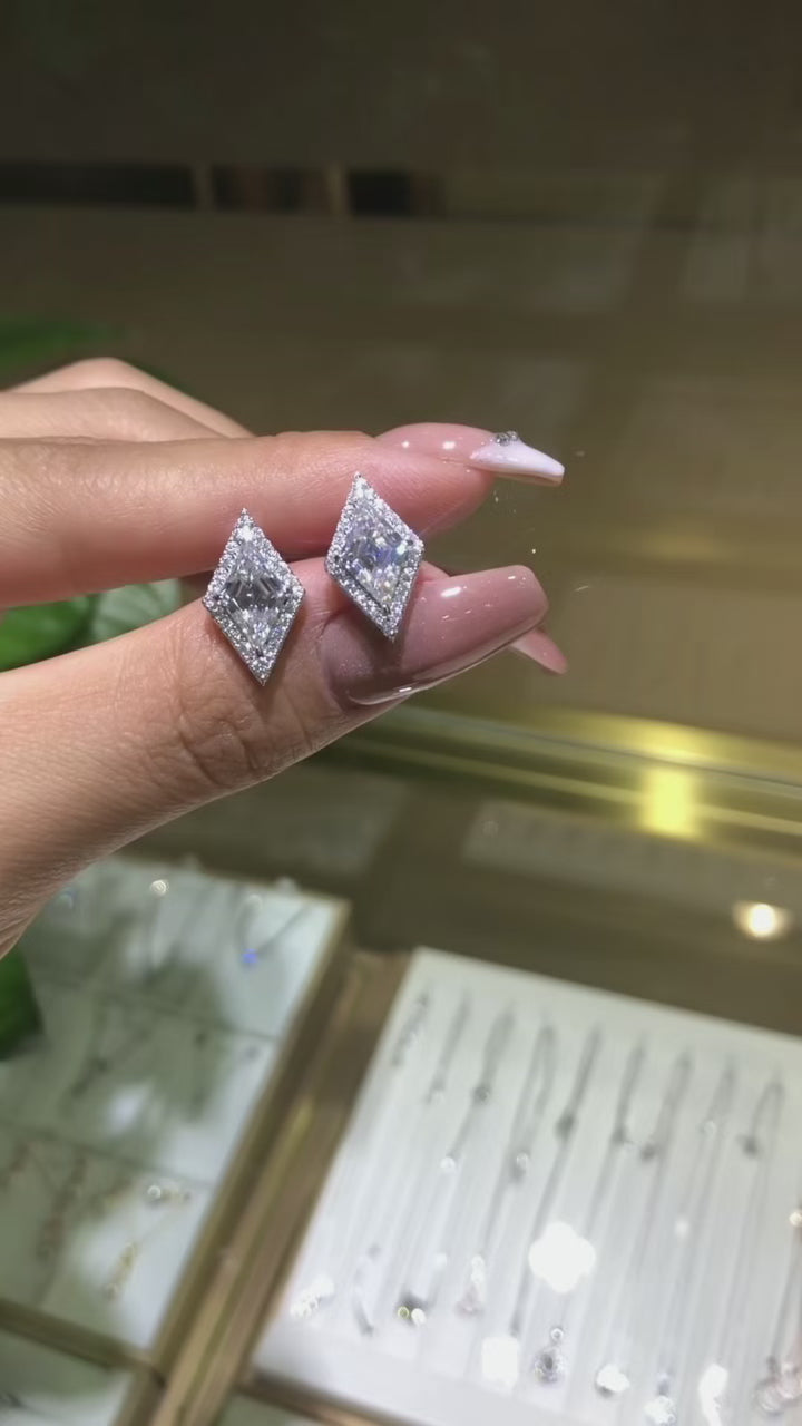 Geometric Diamond-Cut Moissanite Stud Earrings