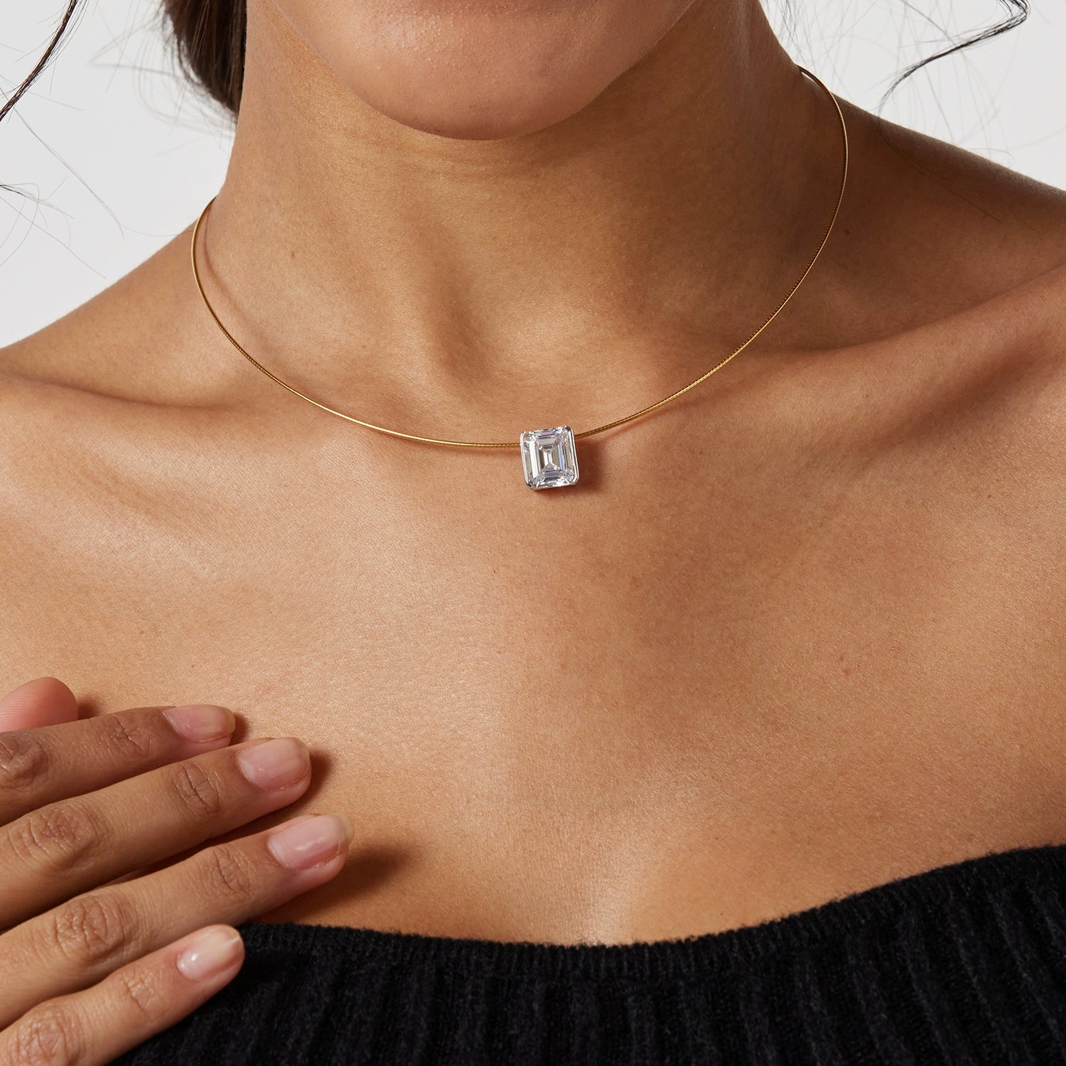 Princess Cut 925 Silver Collar Necklace Vintage Collarbone Chain