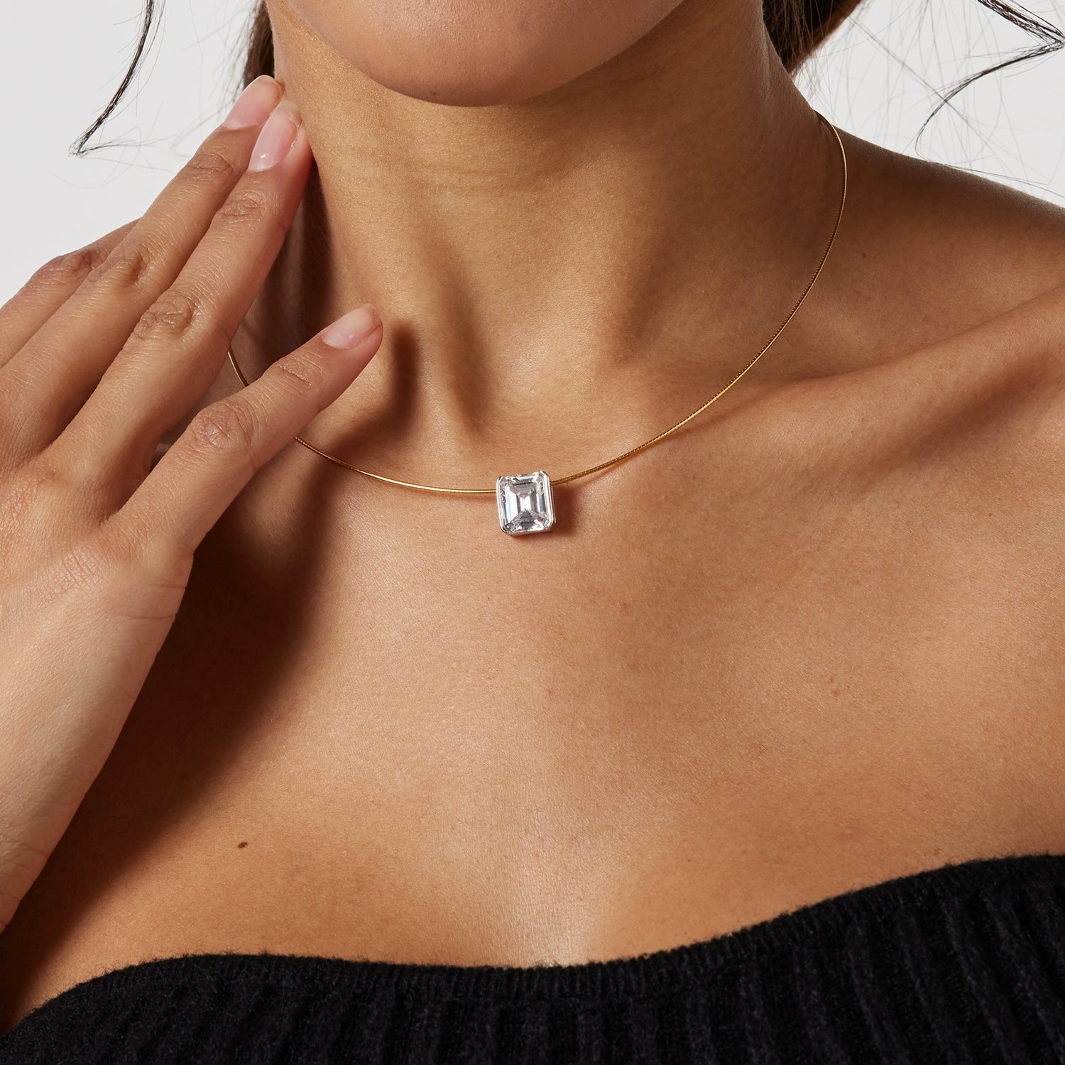 Princess Cut 925 Silver Collar Necklace Vintage Collarbone Chain