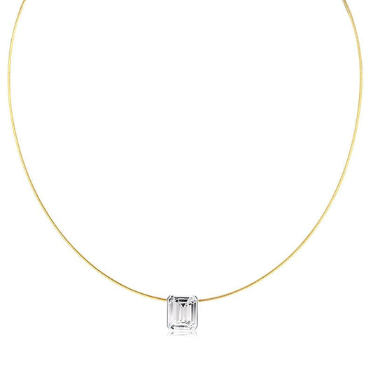 Princess Cut 925 Silver Collar Necklace Vintage Collarbone Chain