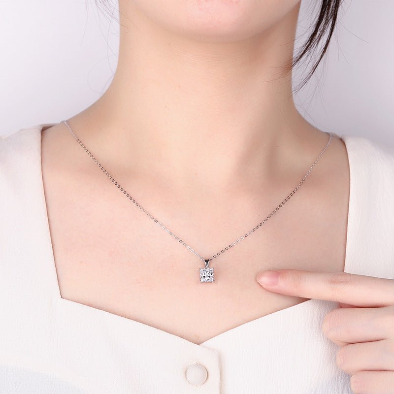 Princess Cut Moissanite Pendant Necklace | 1-2 Ct Square Solitaire | 925 Silver Gift for Women