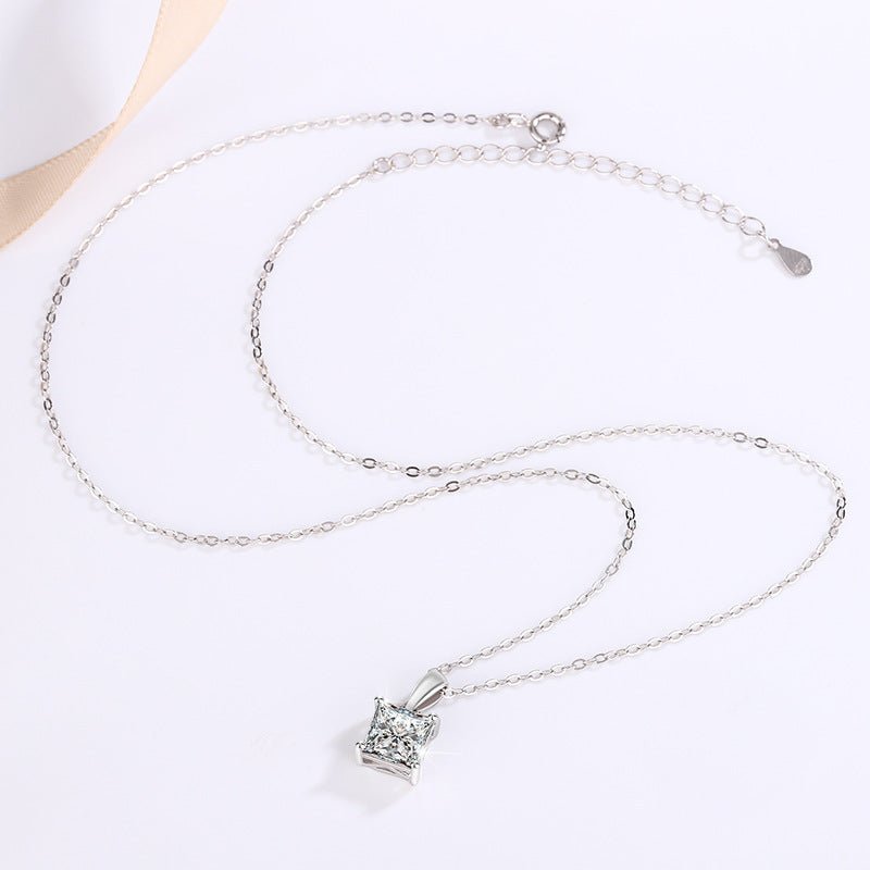 Princess Cut Moissanite Pendant Necklace | 1-2 Ct Square Solitaire | 925 Silver Gift for Women