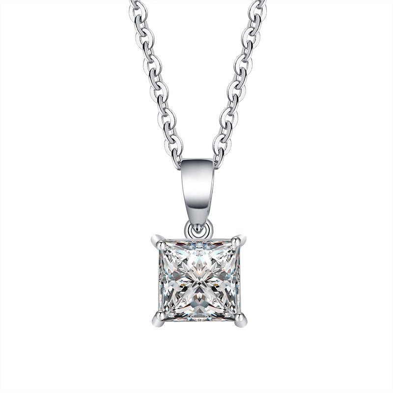 Princess Cut Moissanite Pendant Necklace | 1-2 Ct Square Solitaire | 925 Silver Gift for Women
