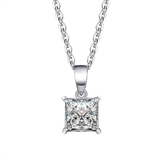 Princess Cut Moissanite Pendant Necklace | 1-2 Ct Square Solitaire | 925 Silver Gift for Women