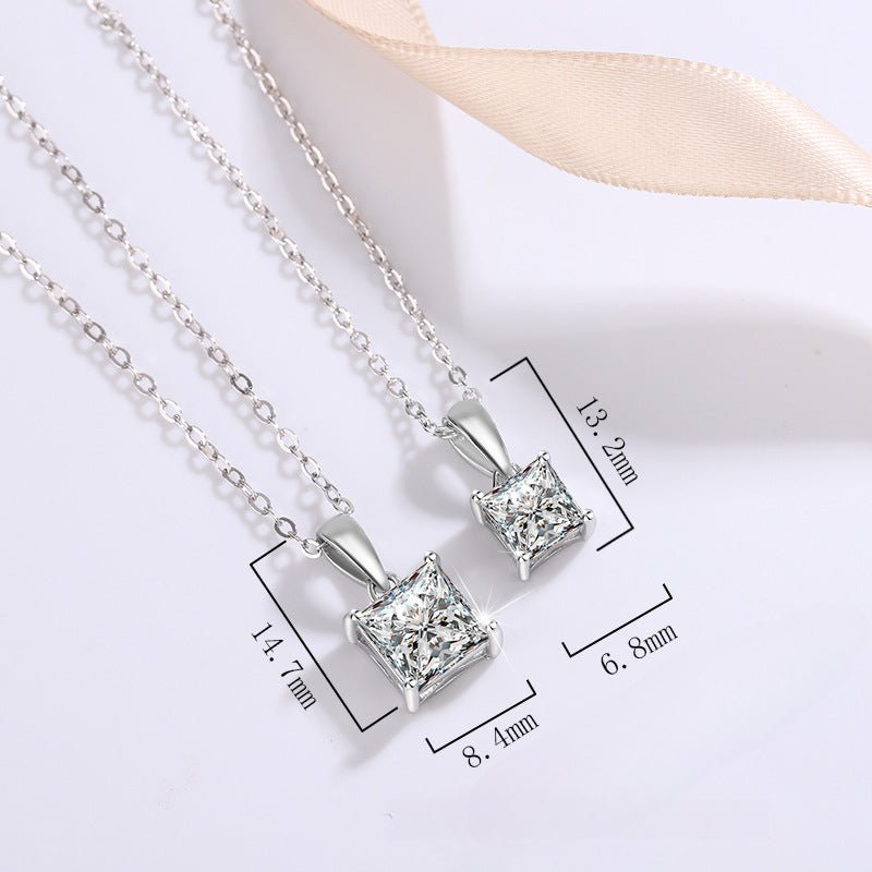 Princess Cut Moissanite Pendant Necklace | 1-2 Ct Square Solitaire | 925 Silver Gift for Women