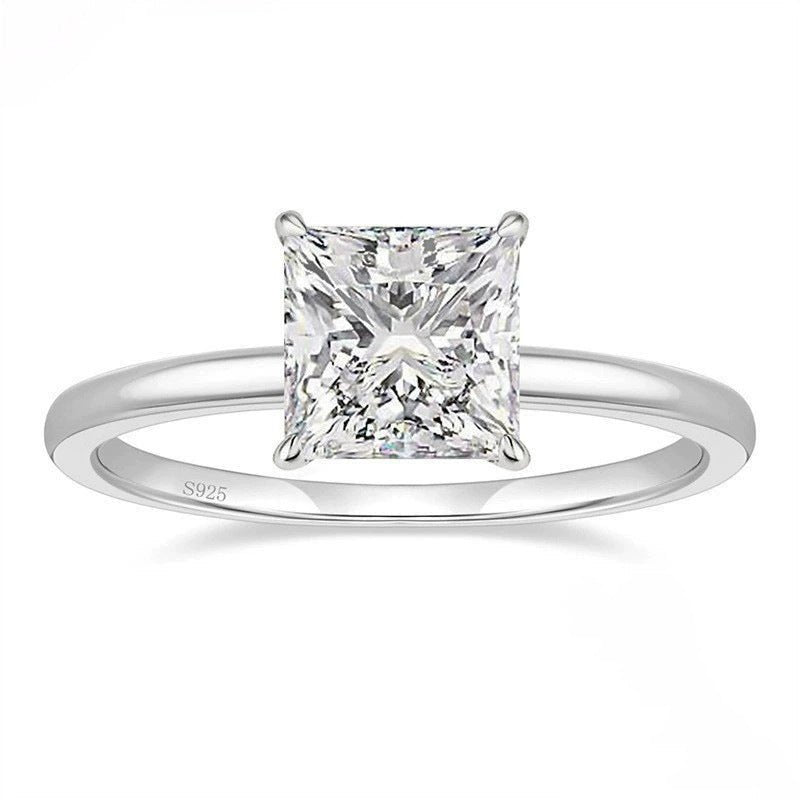 Princess Cut Solitair Engagement Ring 925 Silver Zirconium
