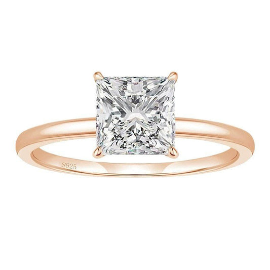 Princess Cut Solitair Engagement Ring 925 Silver Zirconium