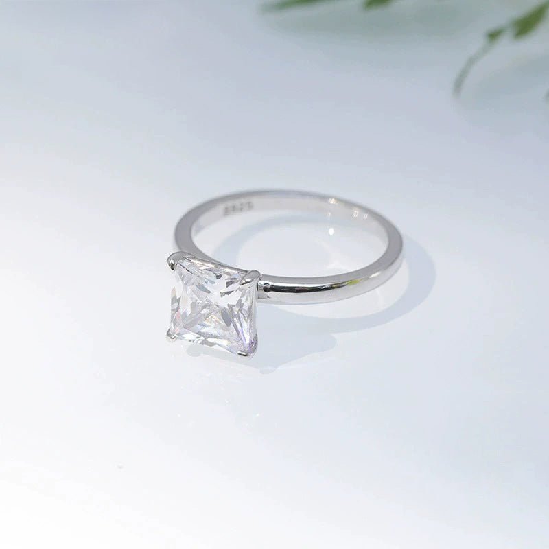 Princess Cut Solitair Engagement Ring 925 Silver Zirconium
