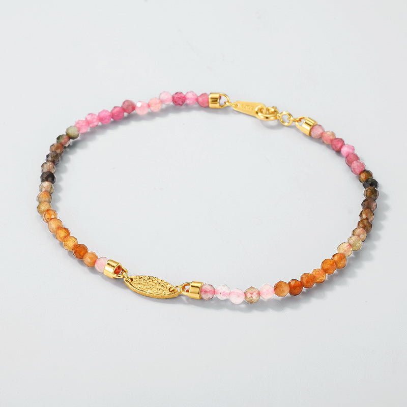 Rainbow Natural Tourmaline Bracelet Women's 925 Sterling Silver Bracelet