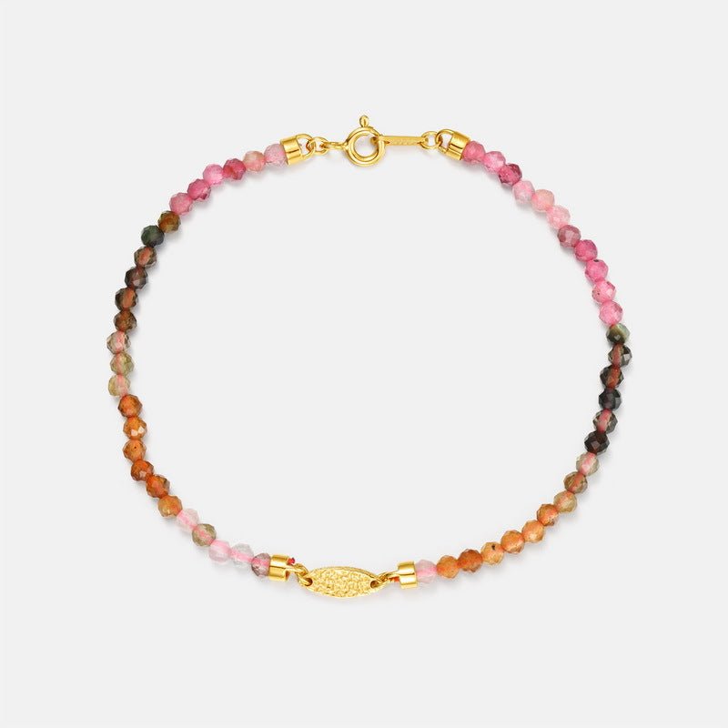 Rainbow Natural Tourmaline Bracelet Women's 925 Sterling Silver Bracelet