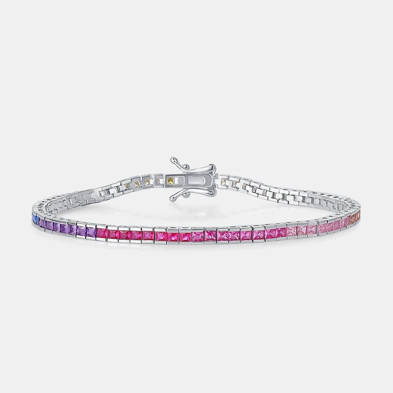 Rainbow Square CZ Tennis Bracelet | 925 Sterling Silver | Stackable Colorful Jewelry