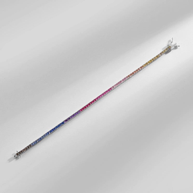 Rainbow Square CZ Tennis Bracelet | 925 Sterling Silver | Stackable Colorful Jewelry