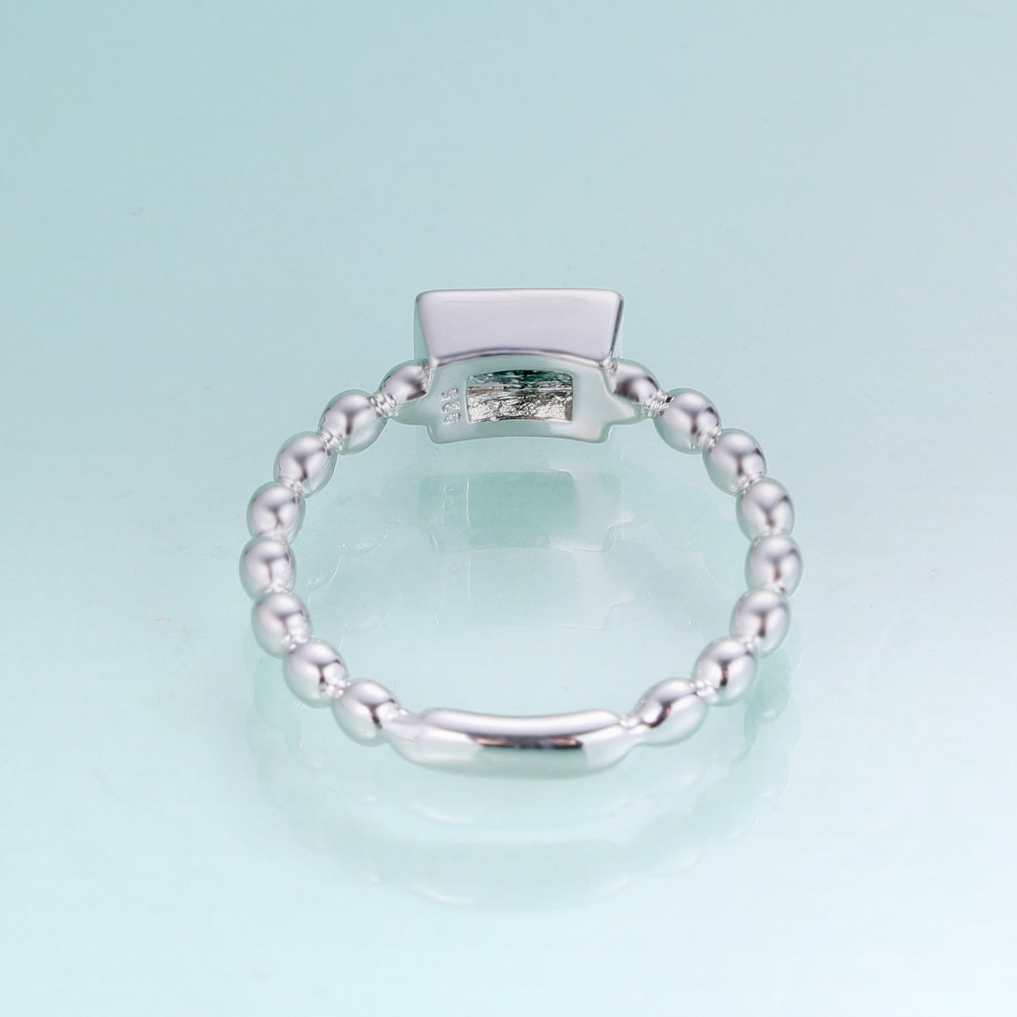 Natural Moss Agate Ring Rectangular Gemstone in 925 Sterling Silver