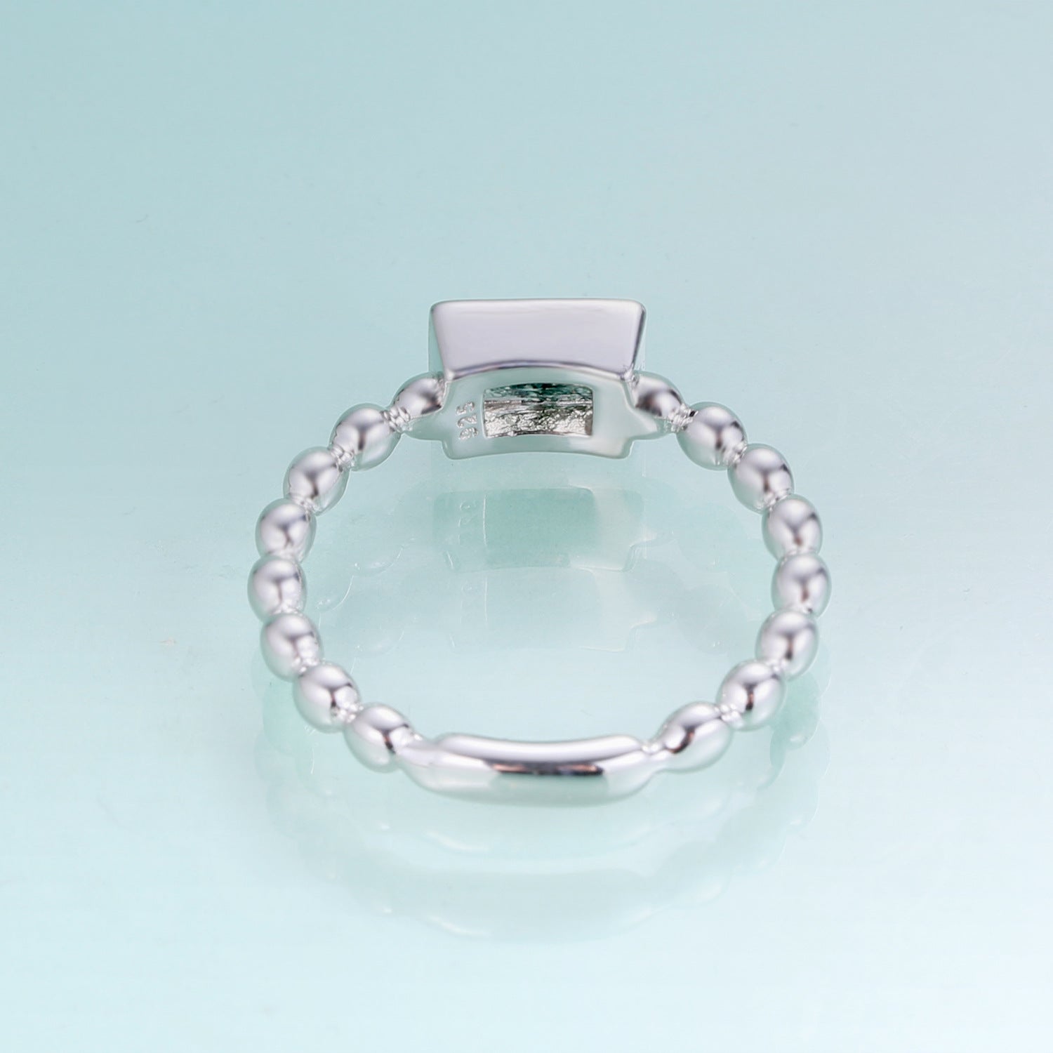 Natural Moss Agate Ring Rectangular Gemstone in 925 Sterling Silver