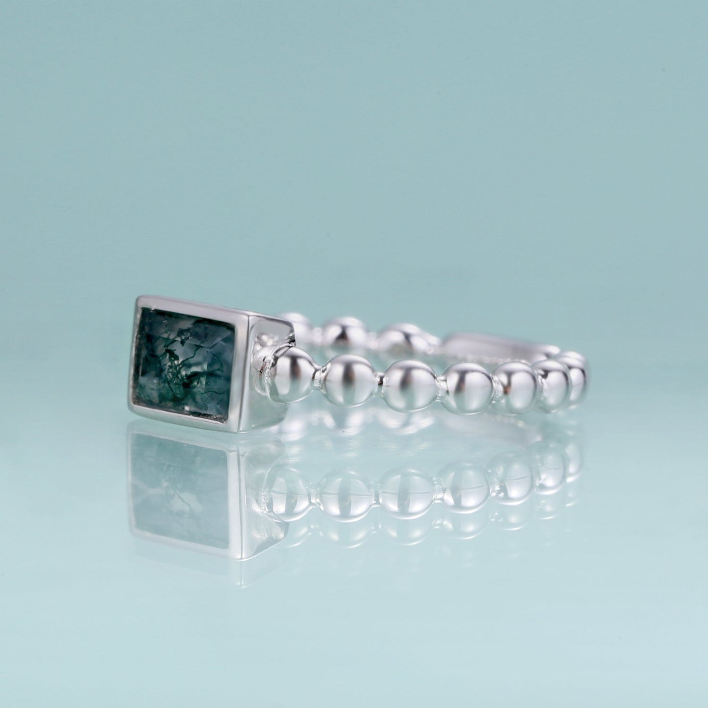 Natural Moss Agate Ring Rectangular Gemstone in 925 Sterling Silver