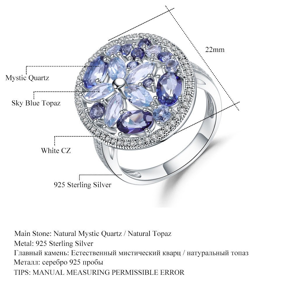 Retro Natural Topaz Crystal Ring 925 Silver Band Wedding Ring Gift for Her
