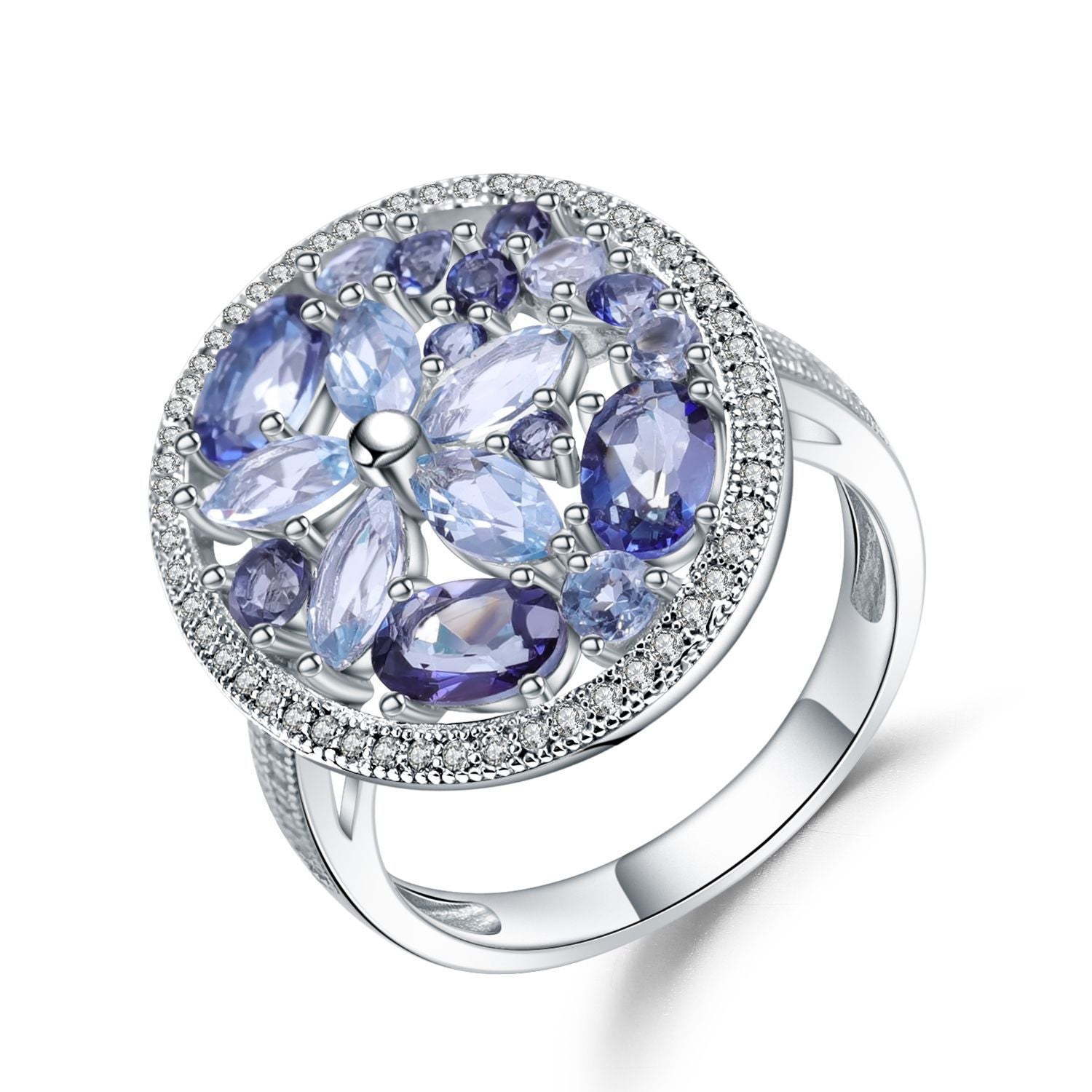 Retro Natural Topaz Crystal Ring 925 Silver Band Wedding Ring Gift for Her