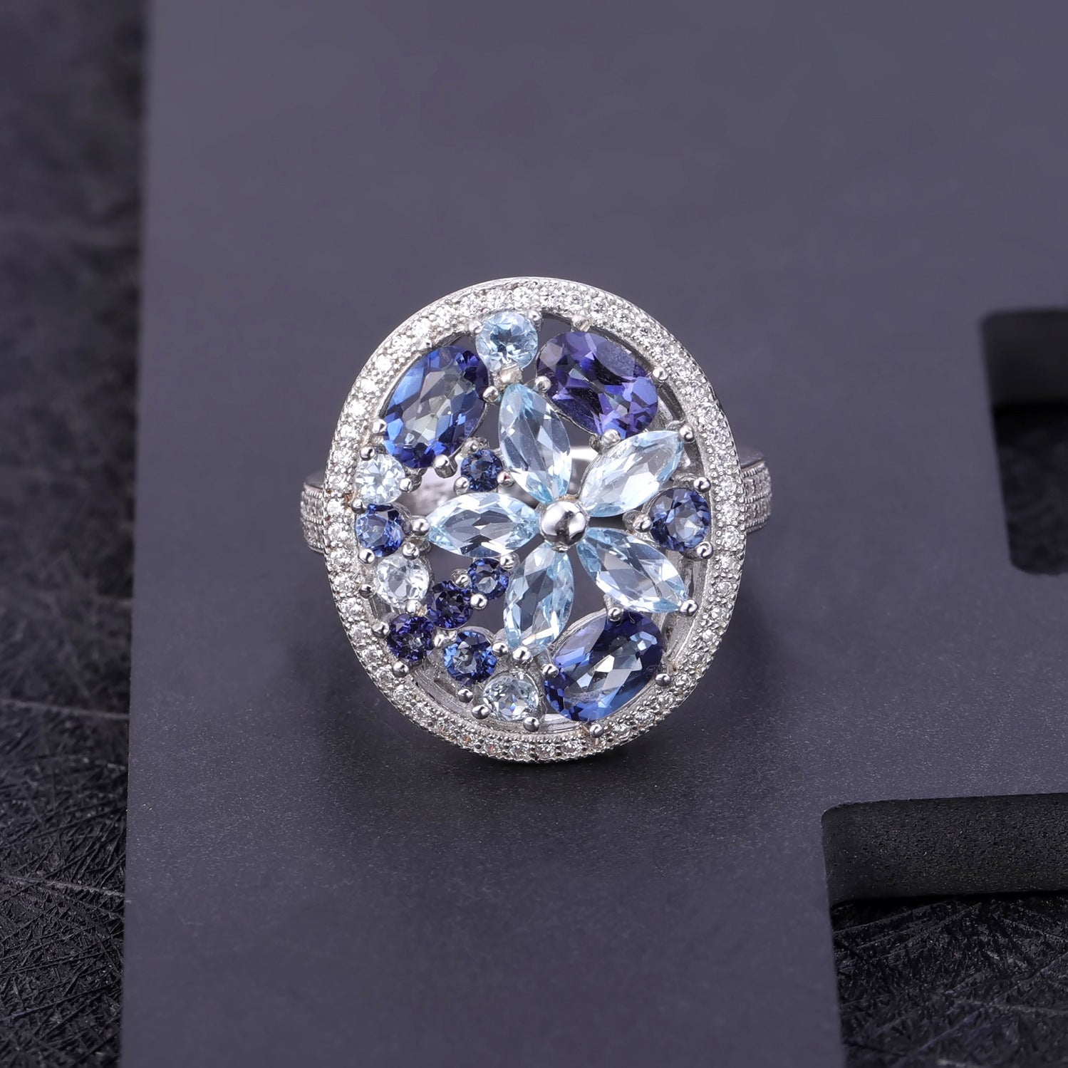 Retro Natural Topaz Crystal Ring 925 Silver Band Wedding Ring Gift for Her