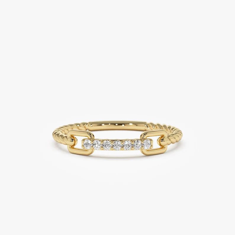 Rope Braid Stack Ring with Micro Pave CZ | Handcrafted Jewelry| Unique Design