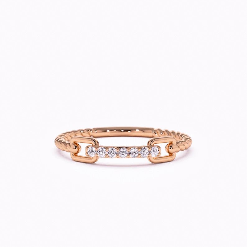 Rope Braid Stack Ring with Micro Pave CZ | Handcrafted Jewelry| Unique Design