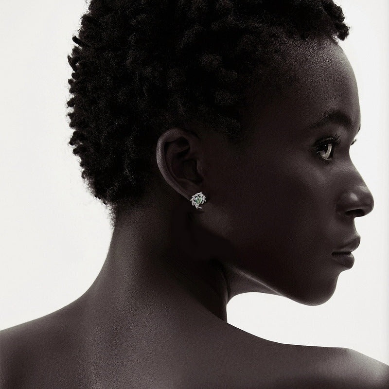 Round Green Moss Agate Stud Earrings - 925 Sterling Silver Dainty Everyday Earrings