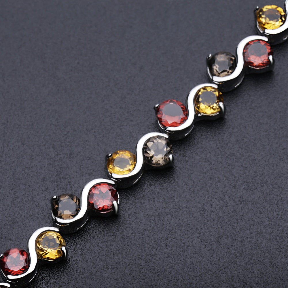 Round Natural Amethyst Citrine Garnet Bracelet 925 Silver Gift for her