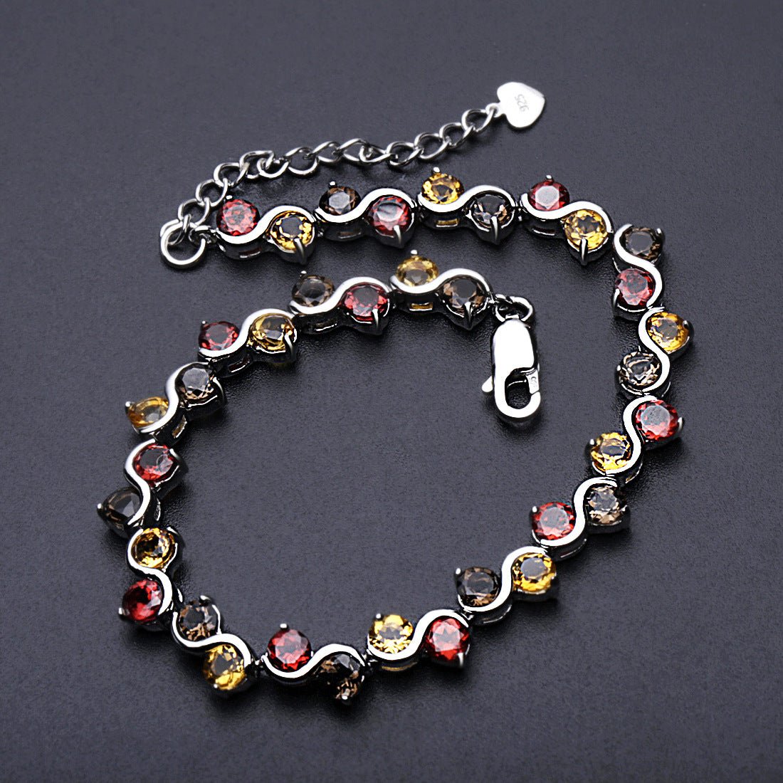 Round Natural Amethyst Citrine Garnet Bracelet 925 Silver Gift for her
